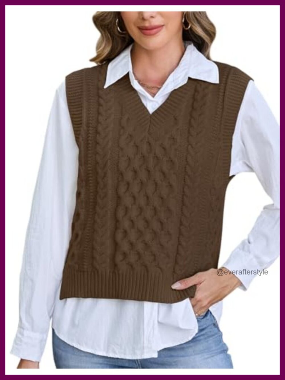 Women's Cable Knit Sleeveless V-Neck Sweater Vest